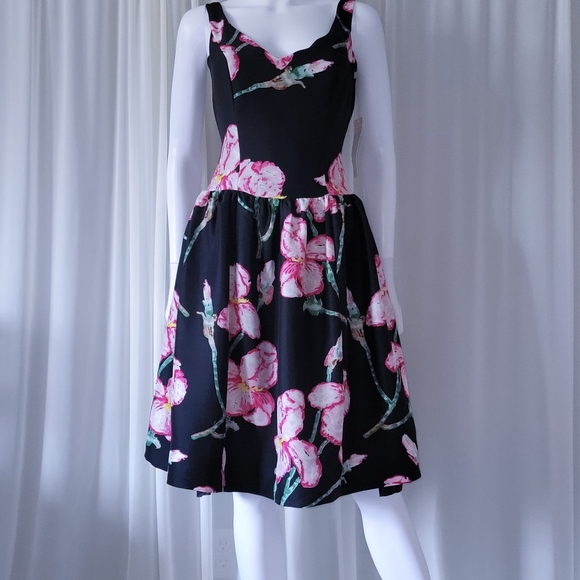 Pure Silk Floral Dress • Vintage Designer • Cocktail 50s Full Skirt S - Picture 1 of 5